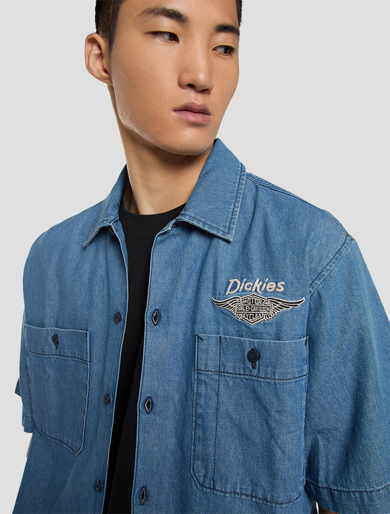 Dickies x Harley-Davidson® Boxy Fit Chambray Embroidered Work Shirt