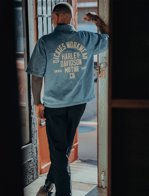 Dickies x Harley-Davidson® Boxy Fit Chambray Embroidered Work Shirt