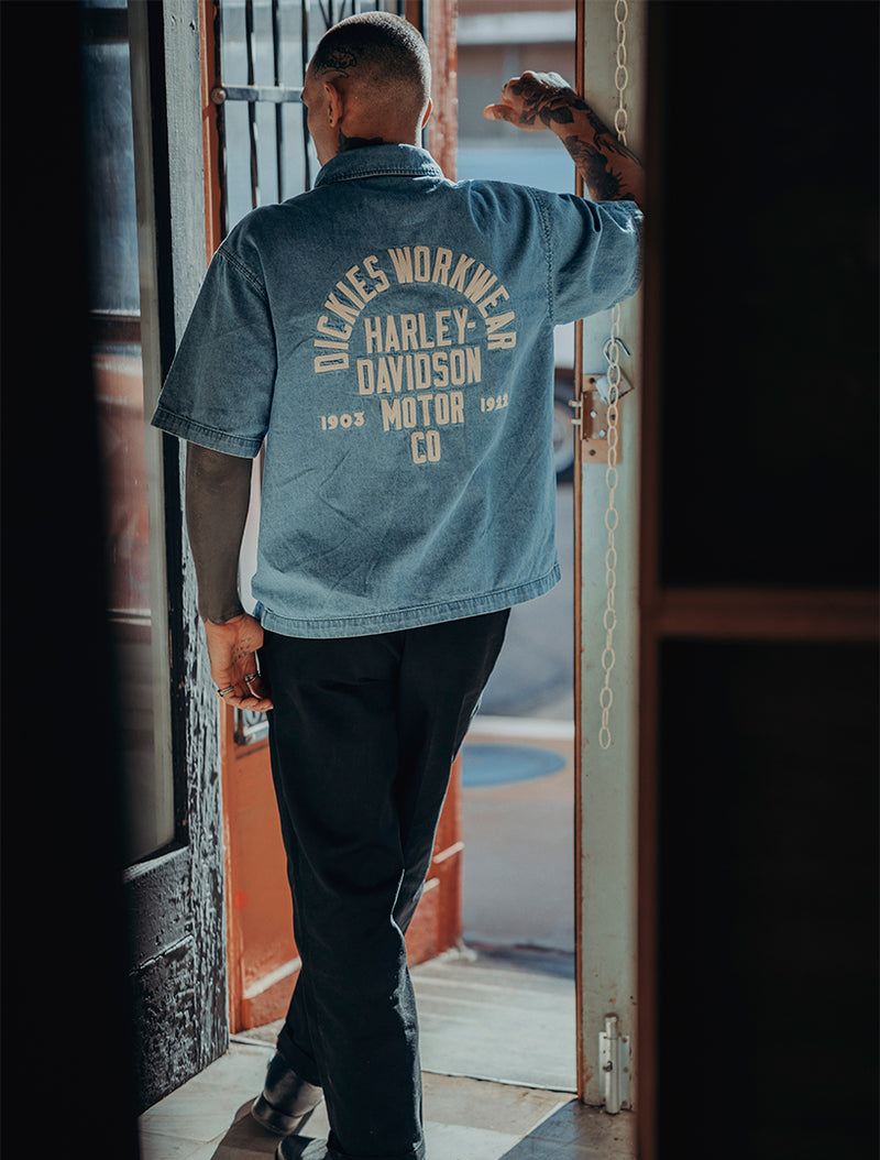 Dickies x Harley-Davidson® Boxy Fit Chambray Embroidered Work Shirt