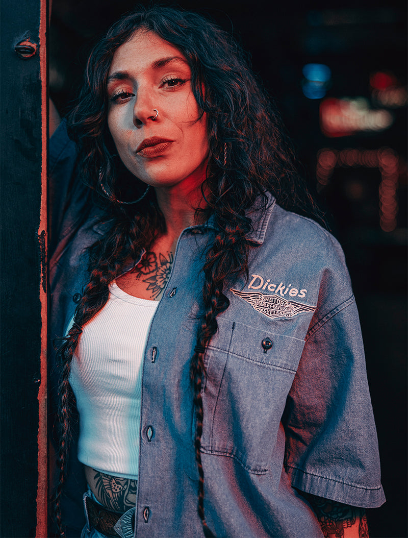 Dickies x Harley-Davidson® Boxy Fit Chambray Embroidered Work Shirt